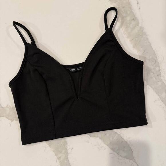 SHEIN Tops - SHEIN Deep V Line Black Crop Top Womens Size Medium Chic Sexy Spaghetti Strap